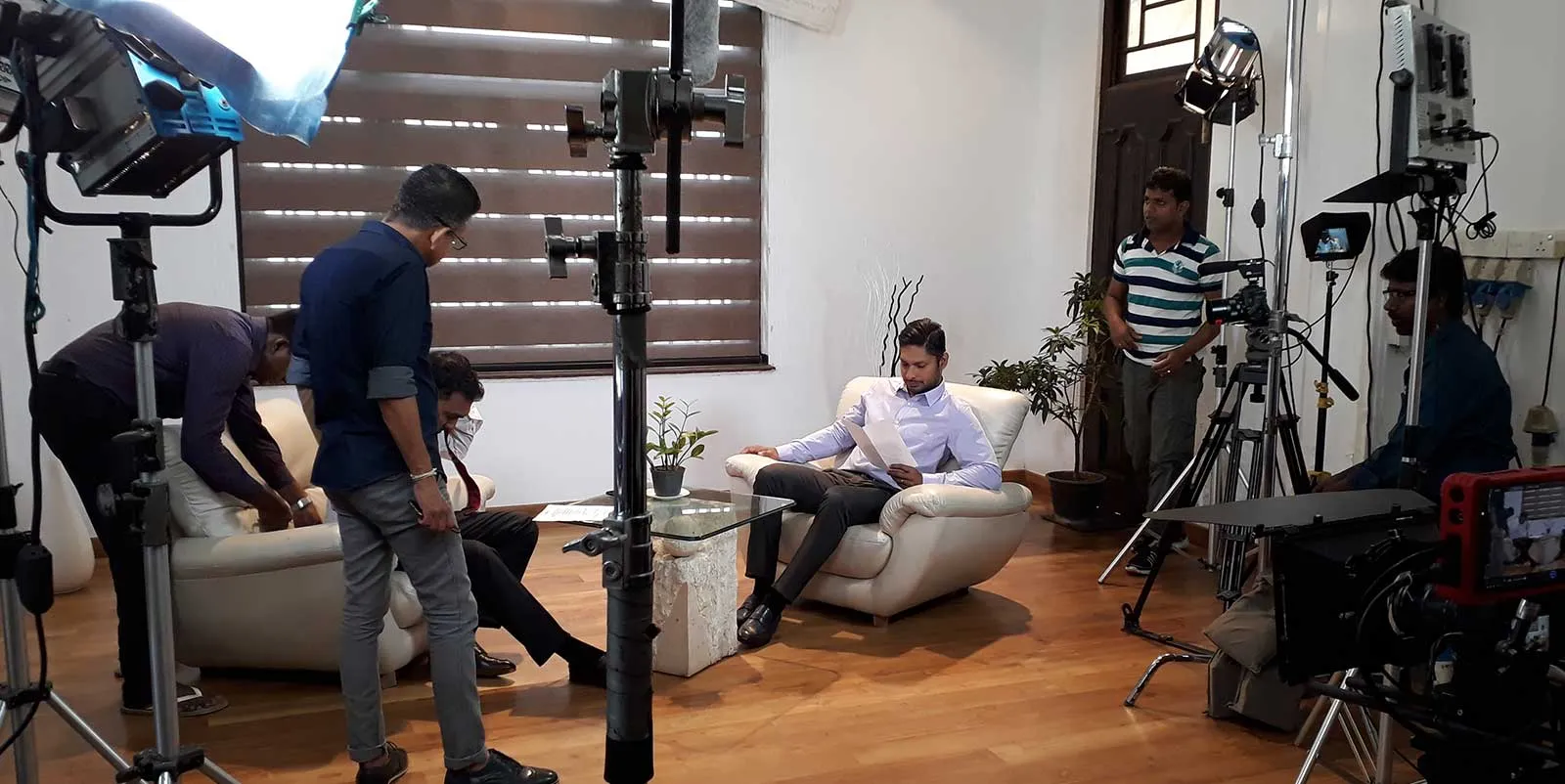 Professional video production equipment and crew on location